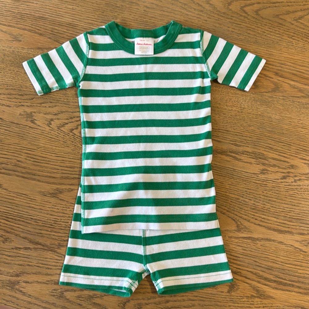 Hanna Anderson striped green Kids PJ Short Set